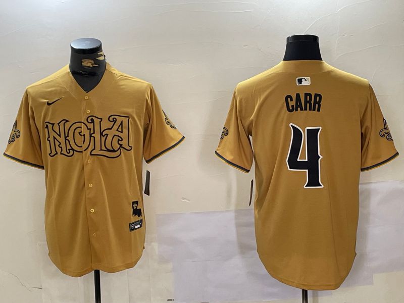 Men New Orleans Saints #4 Carr Yellow Joint Name 2024 Nike Limited NFL Jersey style 1